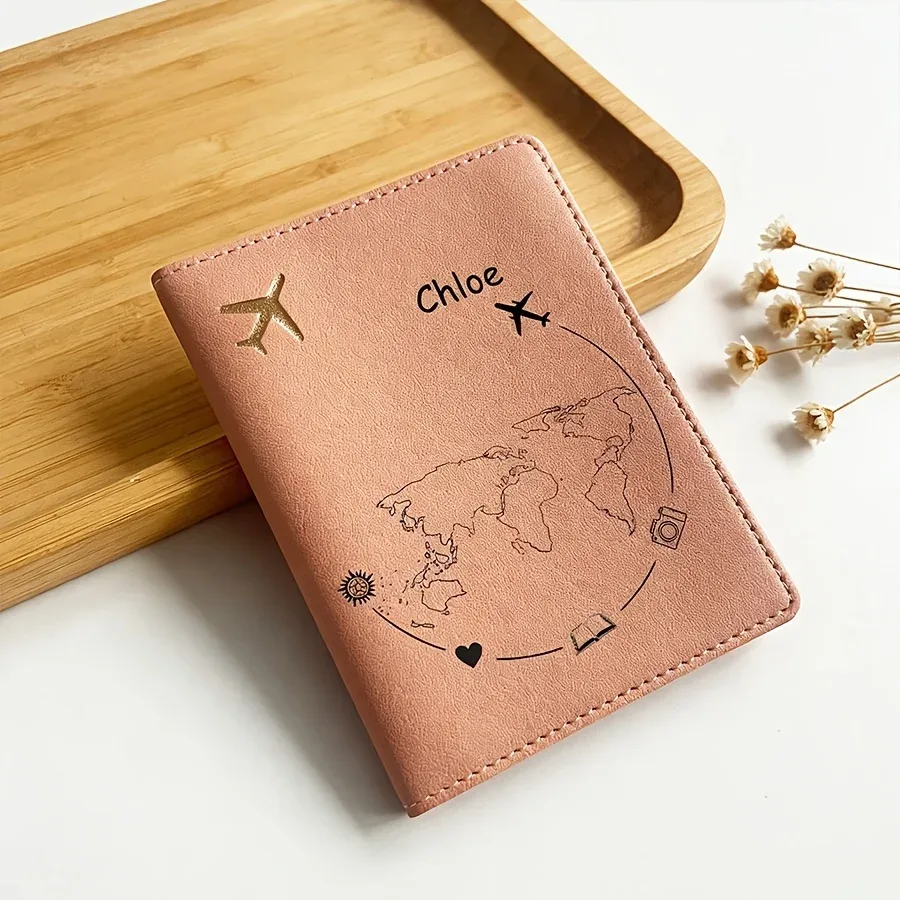 porte-passeport de voyage personnalisé avec texte - cuir synthétique léger, fermeture à bouton-pression, intérieur non doublé