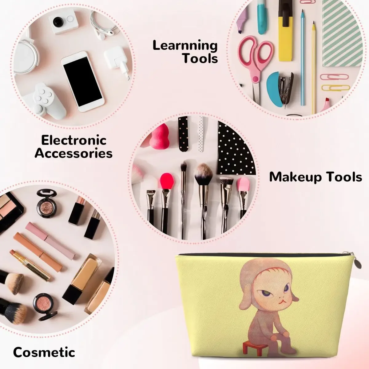 yoshitomo nara (9) sac à cosmétiques pour femme, pochette de rangement de maquillage de voyage, trousse de rangement de toilette, étui dopp