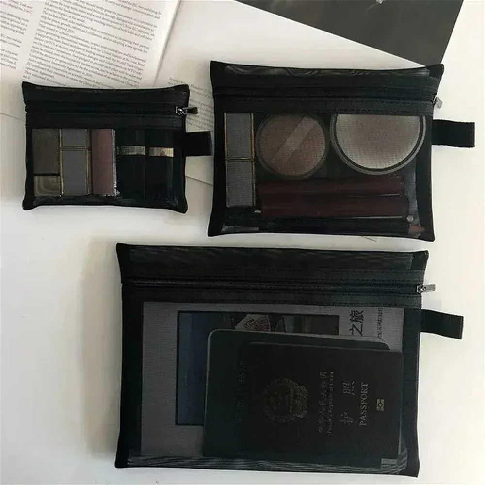 Sac à cosmétiques en maille pour femmes, rangement de voyage, sac de maquillage, organisateur, pochette de maquillage Portable, petite et grande trousse de toilette et de beauté
