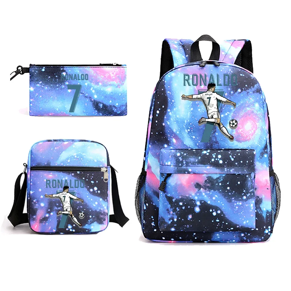 sac à dos ronaldo cr7 pour garçons et hommes, sac à dos initié à l'école, sac à crayons 3 pièces pour cadeau gérgift