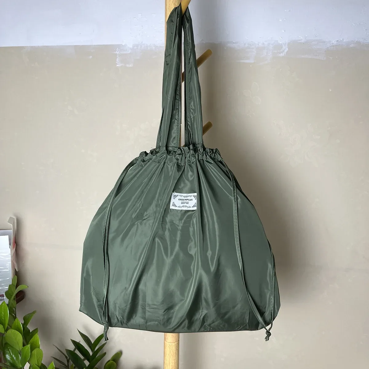 sac de courses pliable extra large de couleur unie avec cordon de serrage, sac fourre-tout et sac à bandoulière portable