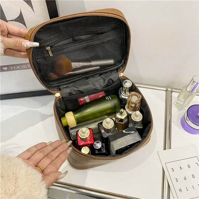 nouveaux sacs de rangement de cosmétiques de couleur unie, sacs de boîte carrée de grande capacité, étui de maquillage en cuir pu pour femmes, sacs de voyage de lavage de toilette