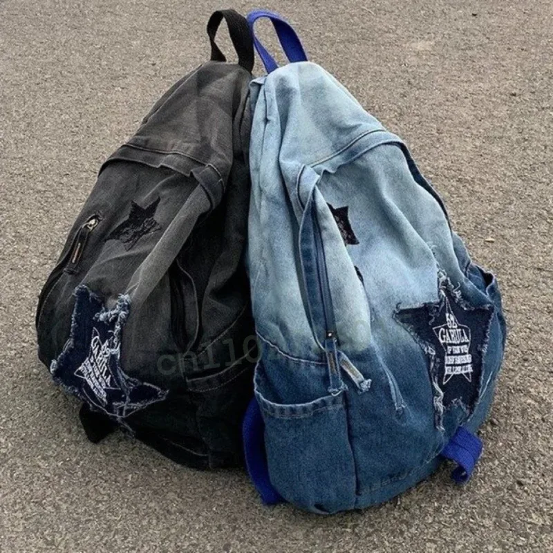 sac à dos en denim décontracté coréen pour adolescents, cartable étudiant, motif étoile, grande capacité, vintage, punk, sac de livre de voyage, mode, y2k