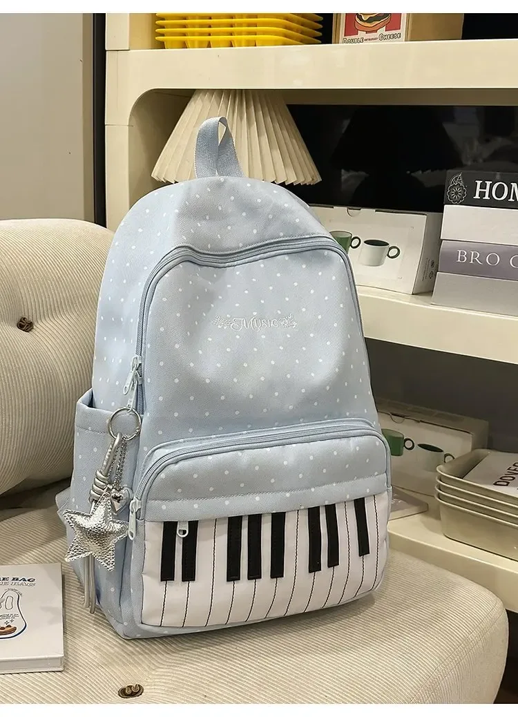 sac à dos pour filles à motif lettres brodées et pois, grande capacité, en nylon, pour étudiantes, sac d'école, sac de voyage portable, sac à bandoulière pour femmes
