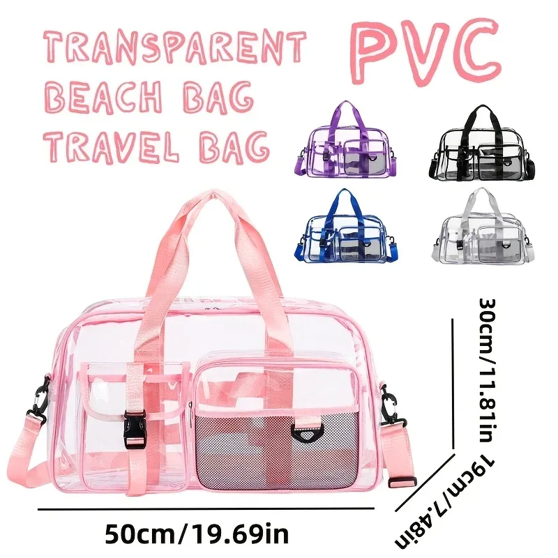 grand sac de voyage transparent en pvc, sac de sport de grande capacité, sac à main portable étanche pour les sports de plage en plein air, rangement quotidien, utilisation pour le transport