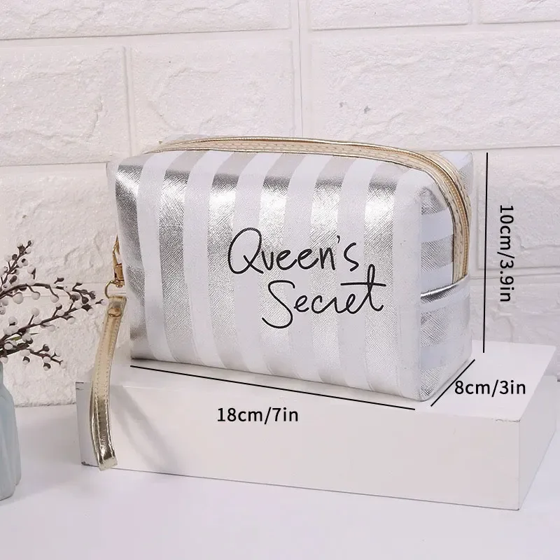 sac à cosmétiques portatif rayé, sac de rangement portable étanche de grande capacité, sac de lavage portable