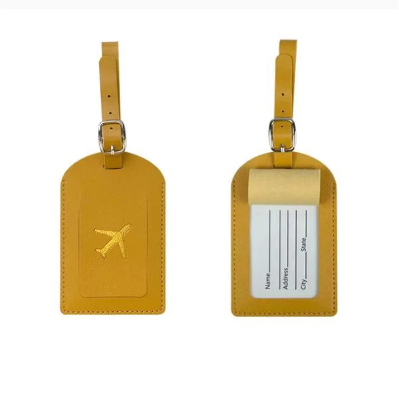 étiquette de bagage portable en cuir pu, identification de valise, porte-adresse, carte de passeport de voyage, sac de planche à bagages, étiquette de nom et d'identité, 1pc