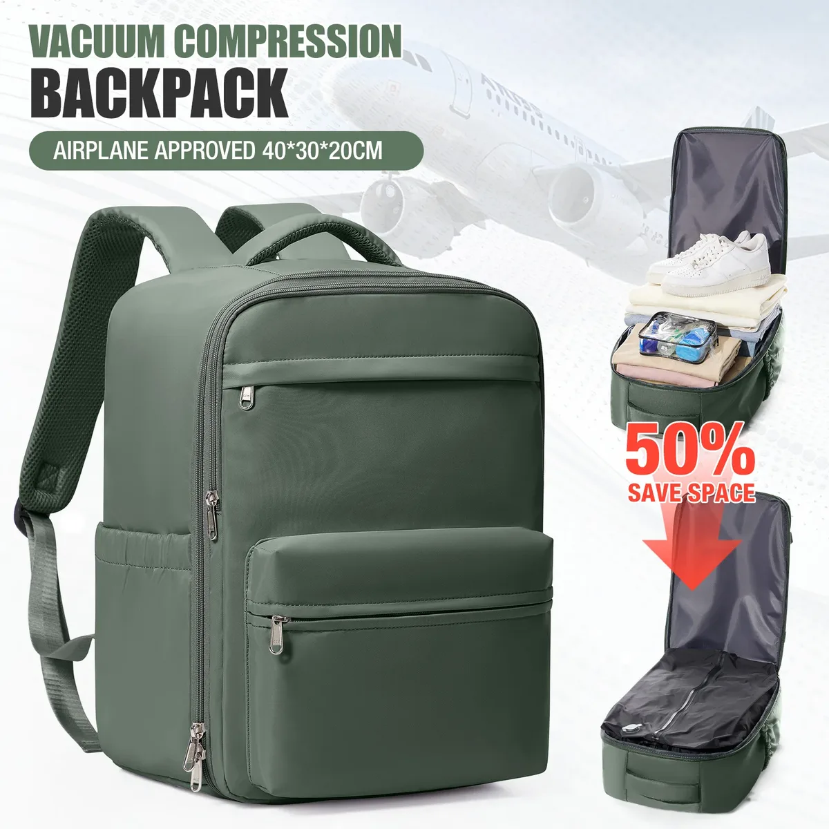 sac à dos de compression sous vide pour homme, sac à dos pour ordinateur portable 15,6 pouces, sac à dos de randonnée extensible, sac à dos de voyage sous vide, sac à dos ryanair 40x30x20, sac de cabine