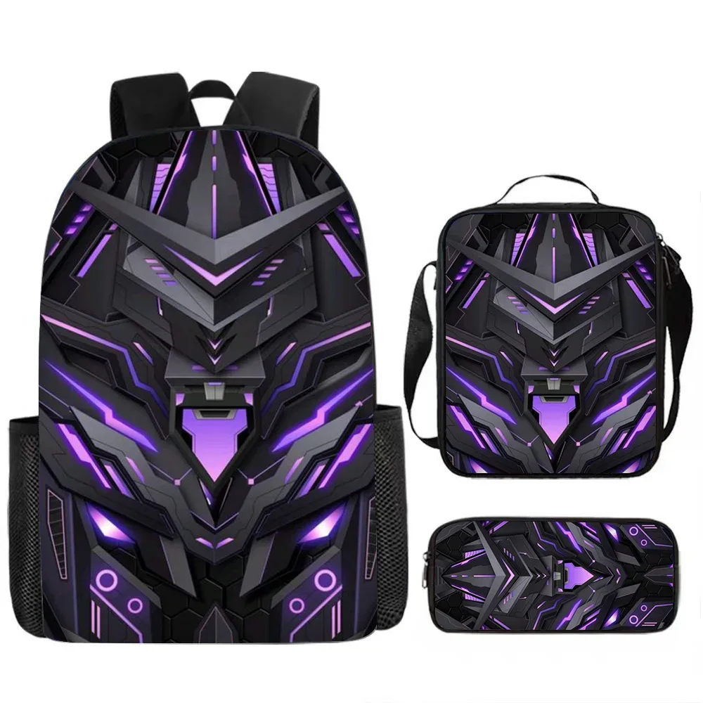 sacs d'école de luxe originaux et cool de style mécanique, imprimés en 3d, lot de 3 pièces : sac à dos pour ordinateur portable, sac à déjeuner et trousse à crayons