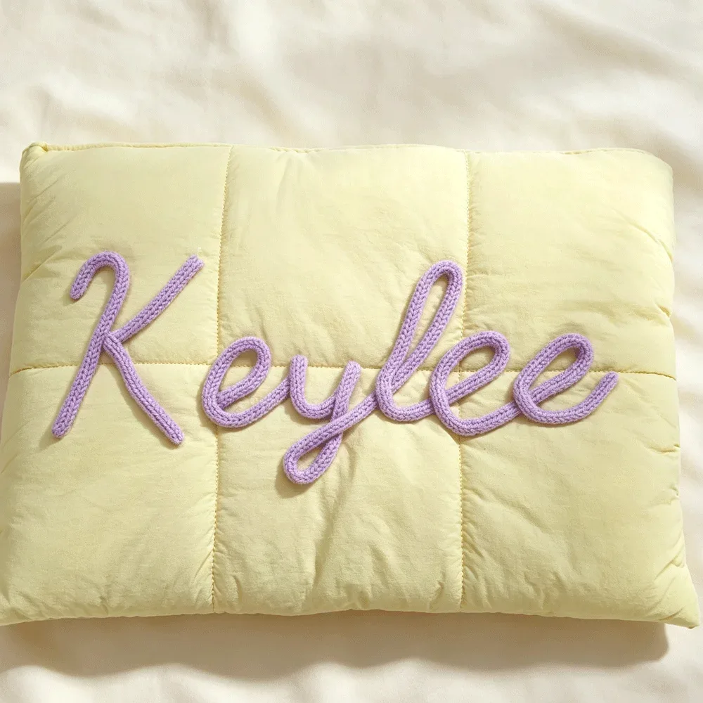 sac pour ordinateur portable personnalisé, étui pour ordinateur portable matelassé avec lettres en chenille personnalisées, housse pour ordinateur portable de 12x16 pouces, cadeau de bureau