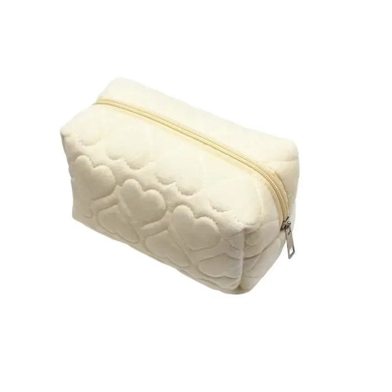 sac de maquillage en peluche à motif d'amour pour femmes, grands sacs à cosmétiques portables de voyage et de transport, trousse de toilette à fermeture éclair, sacs de rangement de lavage