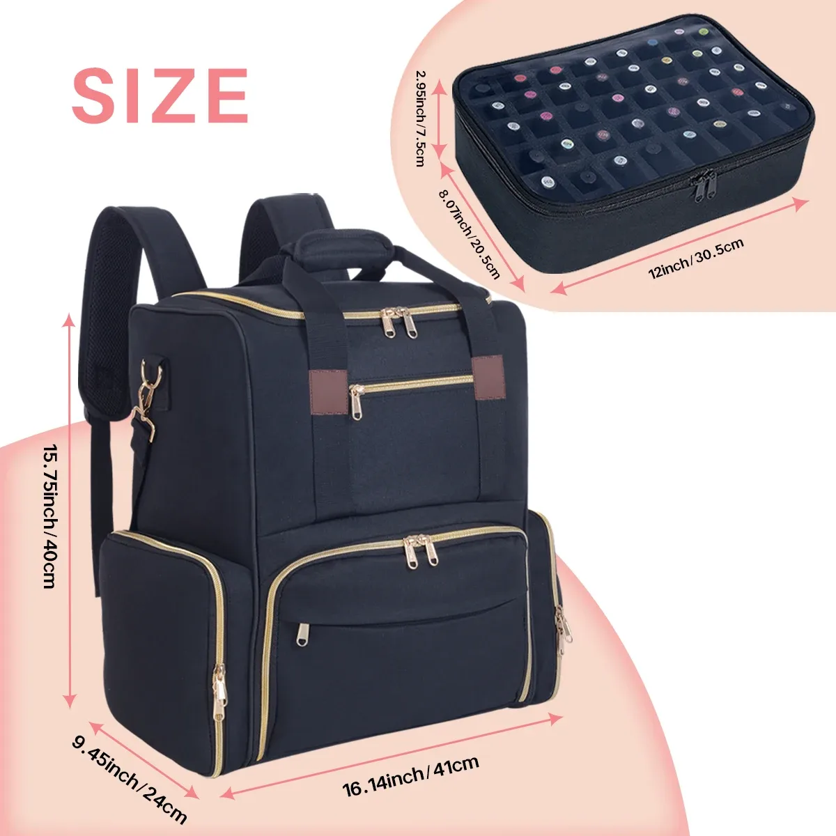 uozl – sac à dos organisateur de vernis à ongles, contient 80 bouteilles et une lampe à ongles, fournitures avec 2 étuis amovibles, sac de rangement professionnel tr