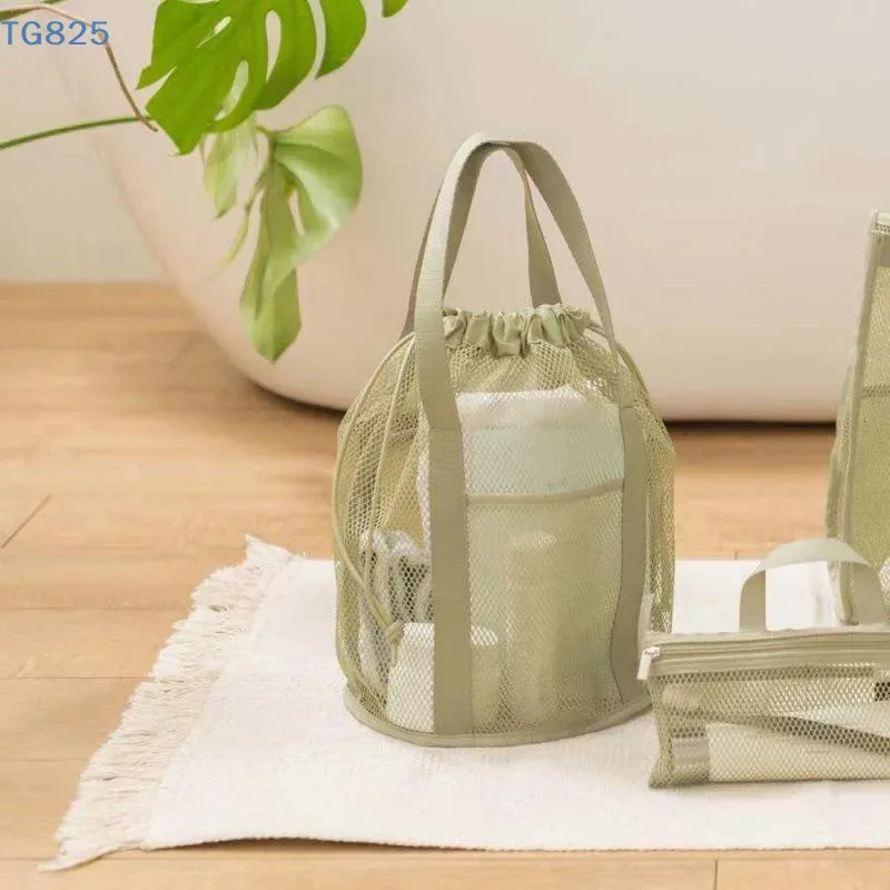 sac de voyage en nylon maillé grande capacité, organisateur de cosmétiques, sacs à cordon en maille décontractés pliables, pochette à cordon, sac de lavage pour la natation