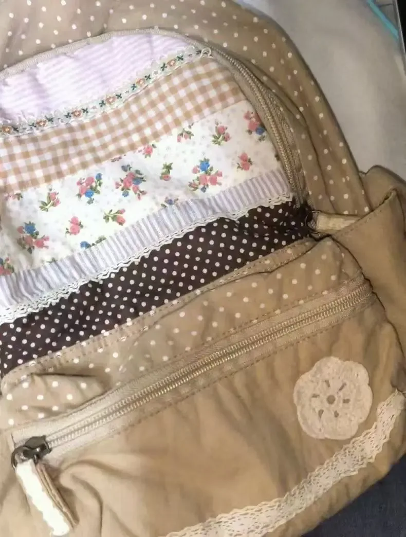 sac à dos vintage pour filles, patchwork en dentelle, mode, bureau, grande capacité, style mori girl, polyvalent
