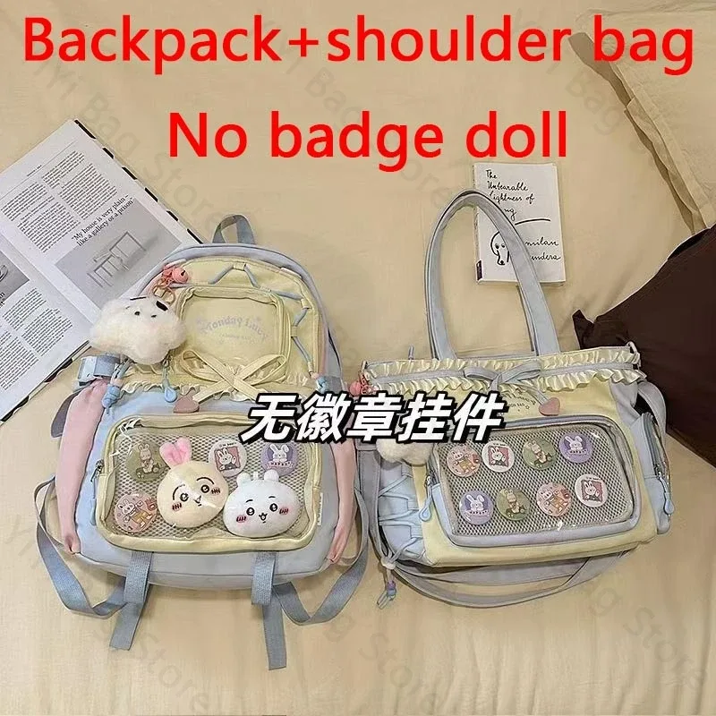 sac à dos ita bag kawaii, sac à bandoulière, ensemble de deux pièces, sac à dos scolaire pour badges et épingles d'anime, sacs à dos transparents pour étudiants