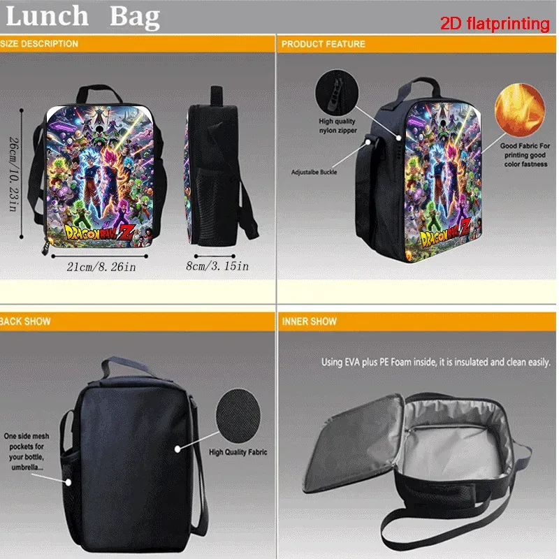ensemble de 3 pièces dragon ball, sac à dos, sac à lunch et trousse à crayons, léger et durable pour les enfants de 6 à 10 ans, usage quotidien, unisexe