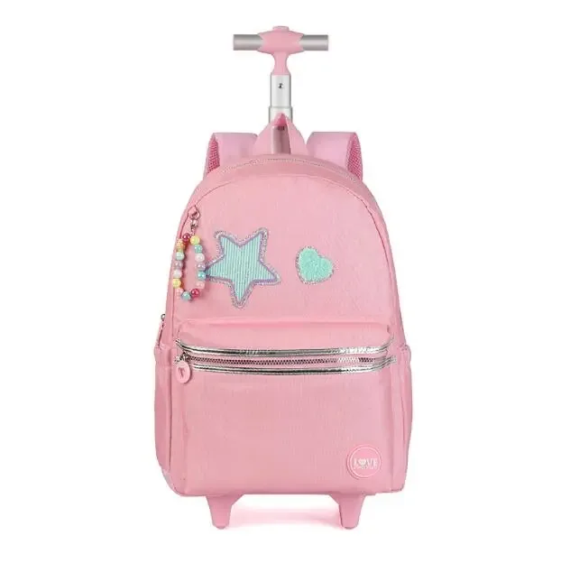 sacs à dos à roulettes avec sac à déjeuner pour filles, ensemble de sacs à roulettes pour filles, roulettes de 18 pouces, sac à dos scolaire à roulettes