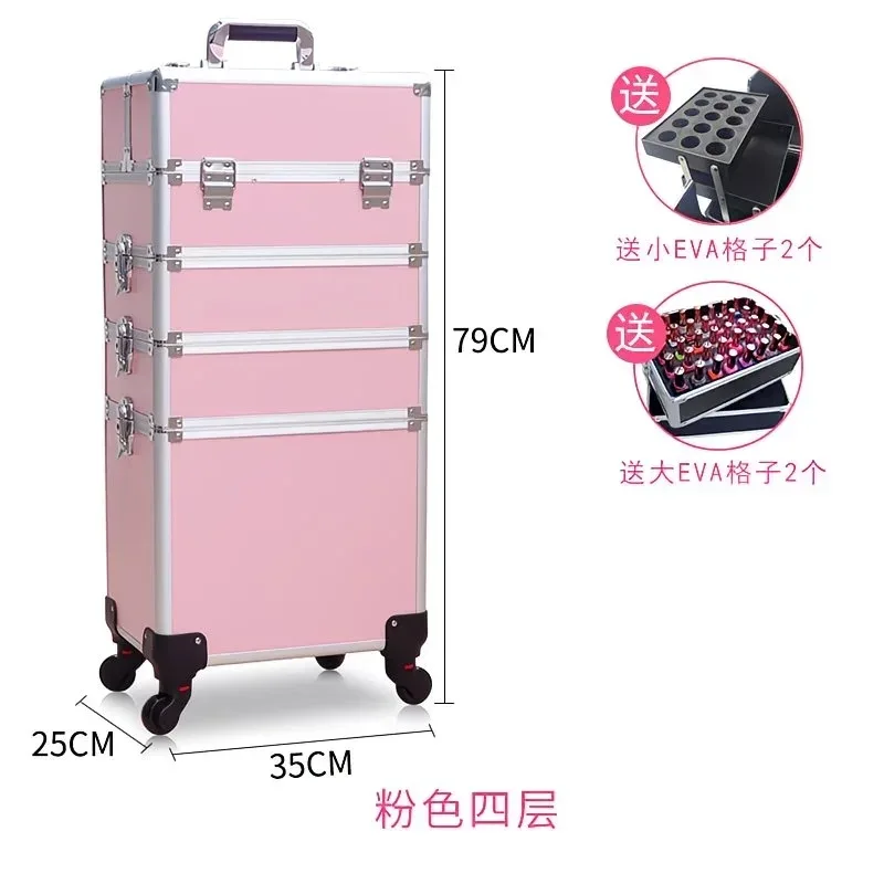 valise de maquillage professionnelle à 2/3/4 niveaux, trolley portable pour cosmétiques, boîte de rangement pour ongles, tatouages, broderies et outils de beauté.