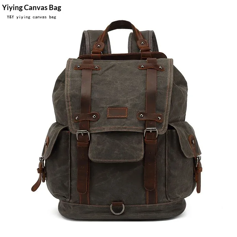 sac à dos vintage en toile et cuir imperméable, sac de voyage, mochila vintage masculine, sac à dos pour homme, sac à dos pour ordinateur portable en toile cirée