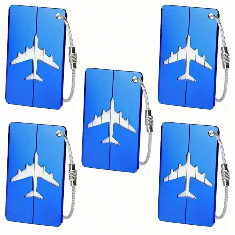 étiquette de bagage en aluminium étanche, motif avion minimaliste avec anneau en acier inoxydable, porte-passe d'embarquement, porte-carte d'identité de voyage