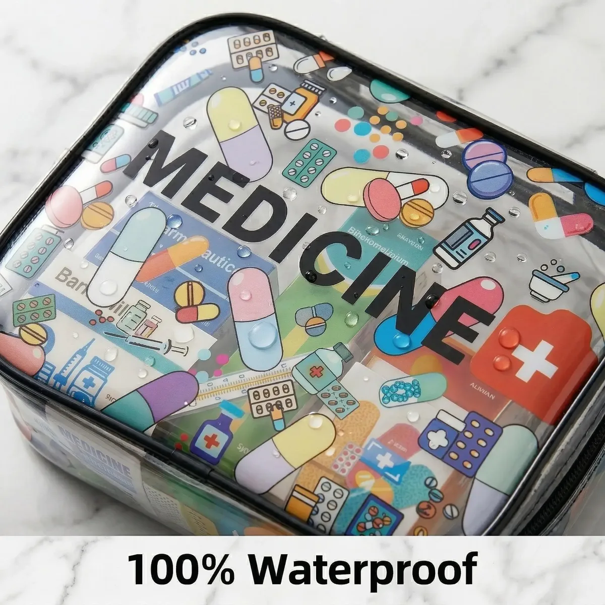 sac à médicaments en pvc transparent, pochette de premiers secours de voyage, étanche, transparente, organisateur de maquillage, trousse de toilette à fermeture éclair pour femmes, 1 pièce