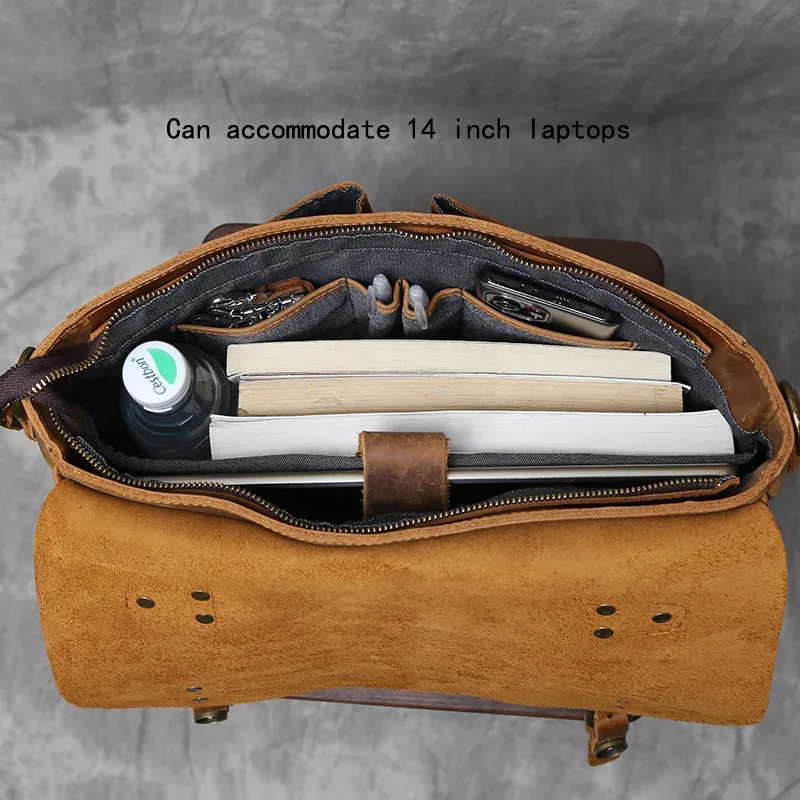 sac à main en cuir crazy horse rétro britannique, sac messager en cuir pour homme, sacoche de postier grande capacité, porte-documents en cuir baotou