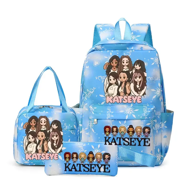 sacs à dos katseye à imprimé amusant, ensemble de 3 pièces, sacs d'école en nylon pour ordinateur portable pour femmes, pour adolescentes, garçons, étudiants, enfants, kawaii