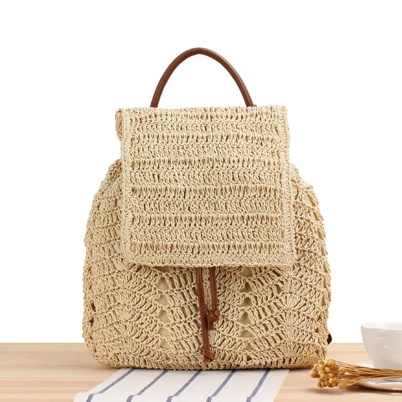 sac à dos en paille pour femmes, tissé à la main, décontracté, plage, vacances, sacs seau, sacs à dos de voyage pour femmes, mochila ж salah, rюкзак