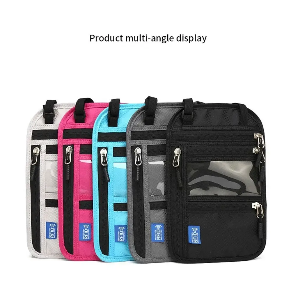 sac de passeport anti-rfid multi-poches, étanche, antivol, avec sangle de cou réglable, portefeuille de cou