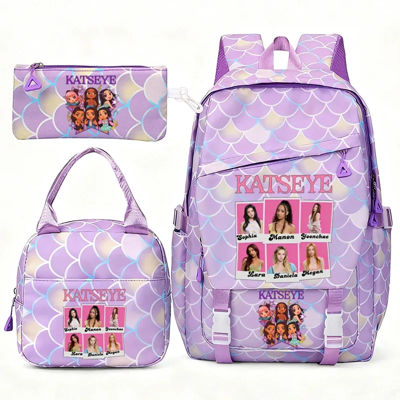 katseye musique sacs à dos pour filles garçons 3 pièces voyage haute capacité étudiants sacs d'école couleur fraîche ordinateur portable mochilas yk2