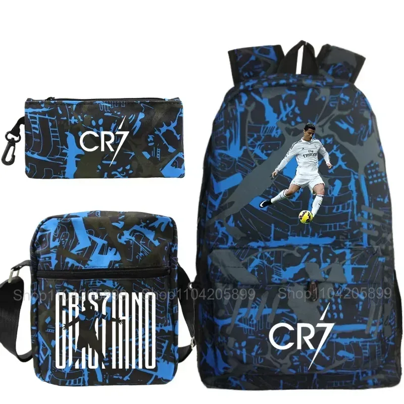 sacs à dos cr7 ronaldo pour garçons et filles, 3 pièces, sacs d'école, sac à bandoulière, trousse à crayons, capacité pour ordinateur portable, sac à dos de voyage quotidien, cadeau