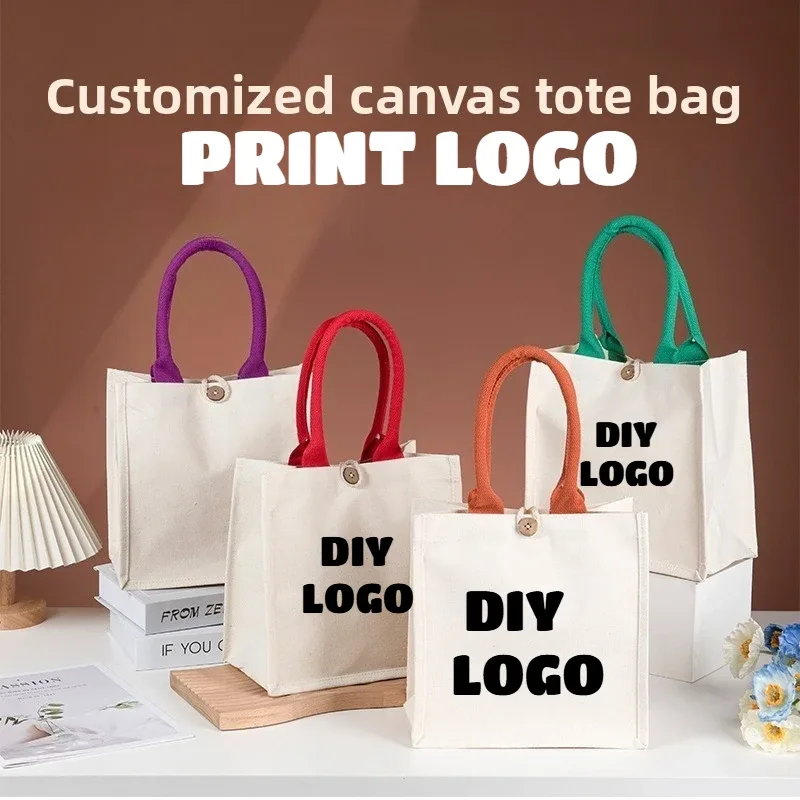 Sac fourre-tout en toile vierge personnalisable avec logo, imprimable, en faux toile de jute, couleur unie, grande capacité, pour femmes