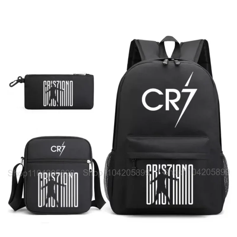 sacs à dos cr7 ronaldo pour garçons et filles, 3 pièces, sacs d'école, sac à bandoulière, trousse à crayons, capacité pour ordinateur portable, sac à dos de voyage quotidien, cadeau