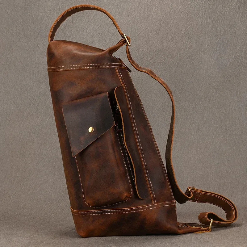 sac à dos en cuir véritable pour homme, sac de jour en cuir de cheval pour homme, sac à dos unique pour ordinateur portable, sac de poitrine pour homme, elin, voyage
