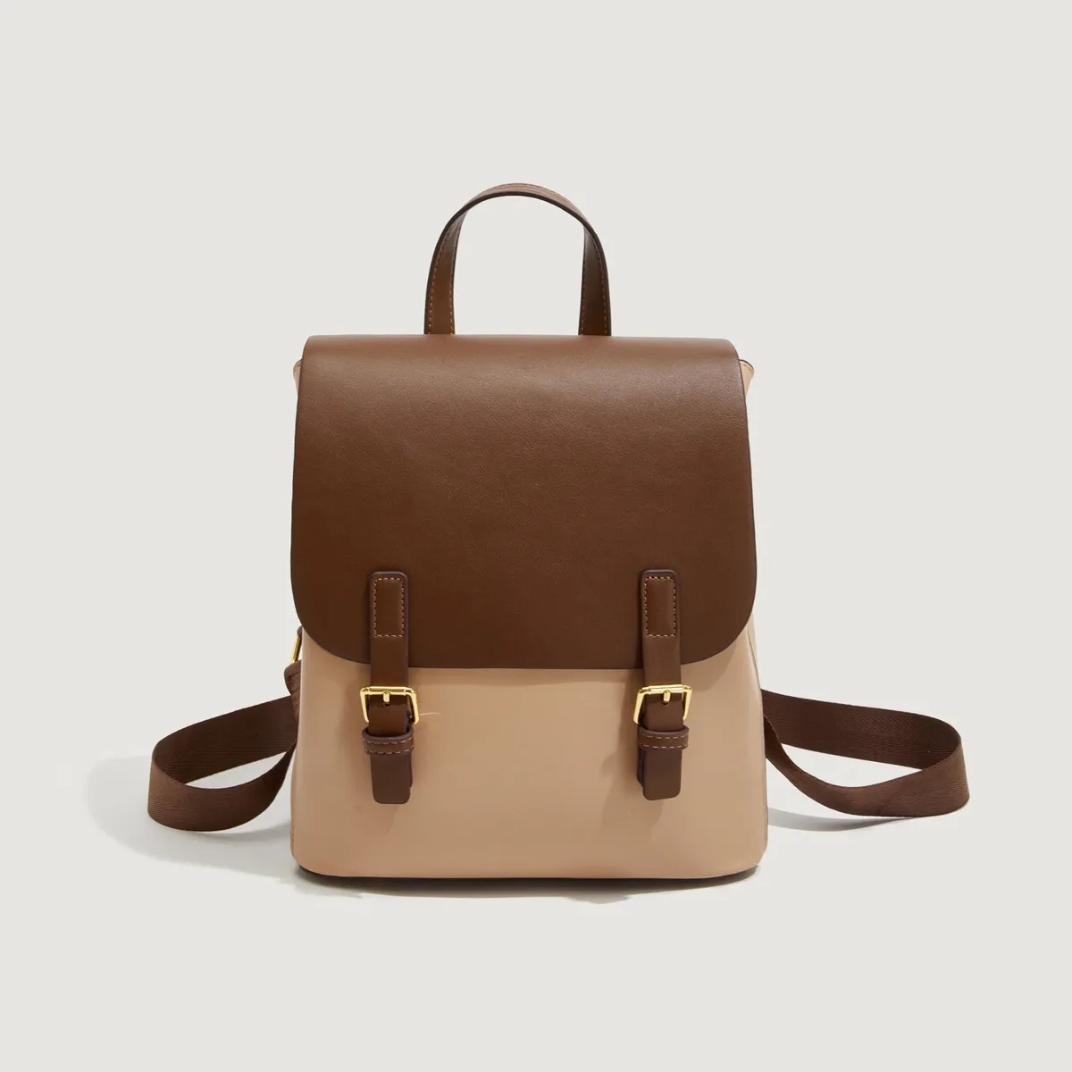 sacs à dos en pu pour femmes, design double ton, boucle en métal, sacs à bandoulière élégants, sacs à dos décontractés tendance pour femmes