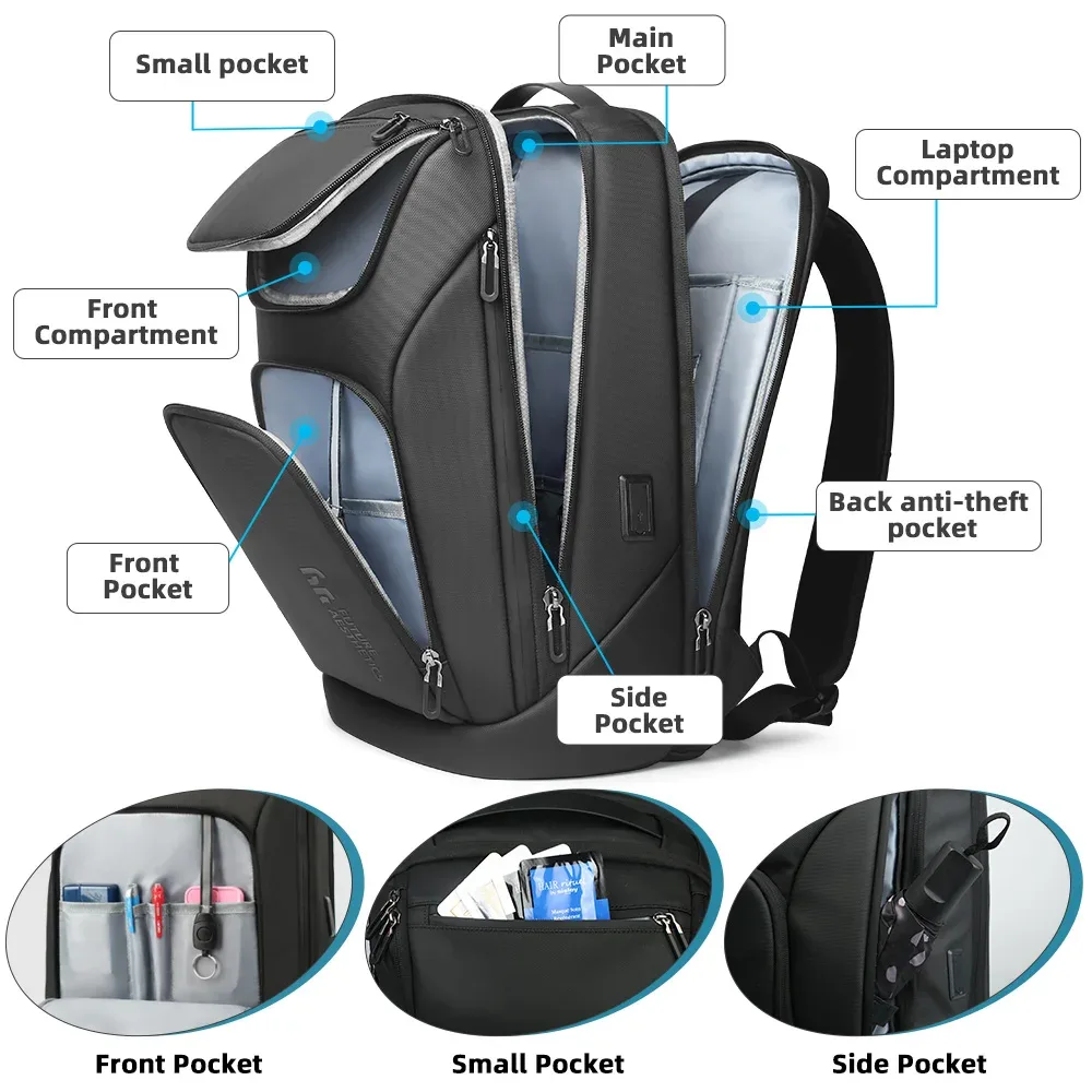 ian-sac à dos de voyage spacieux pour homme, sac à dos pour ordinateur portable 17.3 ", grande capacité, sacs à dos étanches avec usb, nouveauté