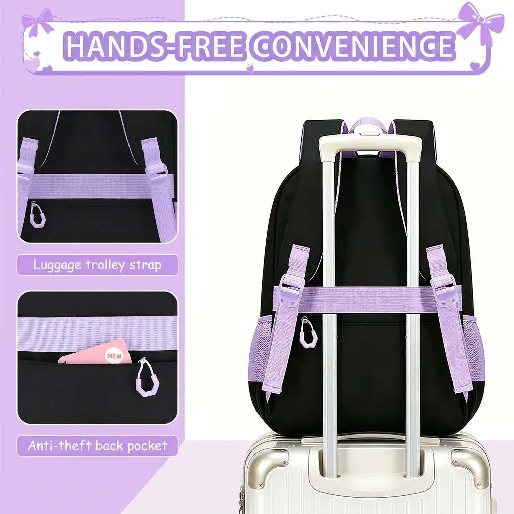 sac à dos scolaire pour filles, multi-poches, avec nœud, ensemble de sacs d'école, sac à dos pour l'école primaire, sac à dos ergonomique pour les voyages en plein air