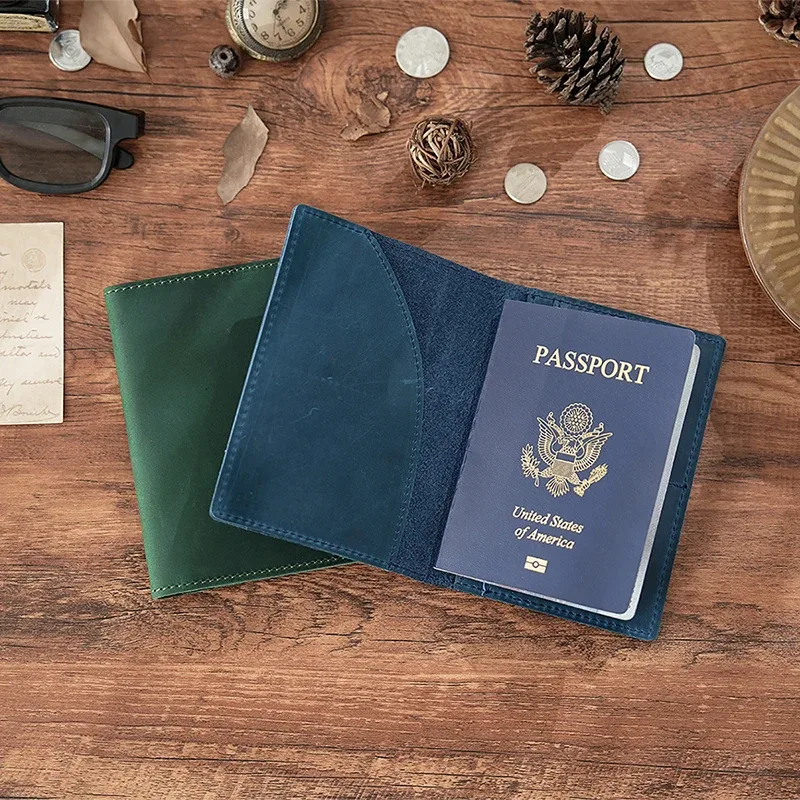 portefeuille de passeport de voyage rétro en cuir de vache, couverture de passeport de luxe vintage, porte-badge personnalisé, sac de passeport