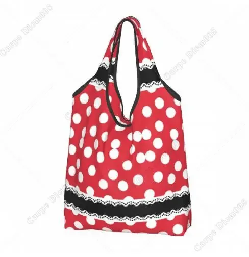 sac à provisions rick cartoon pour femme, sac fourre-tout pliable, sacs d'épicerie portables, respectueux de l'environnement, taille unique, pois, nœud
