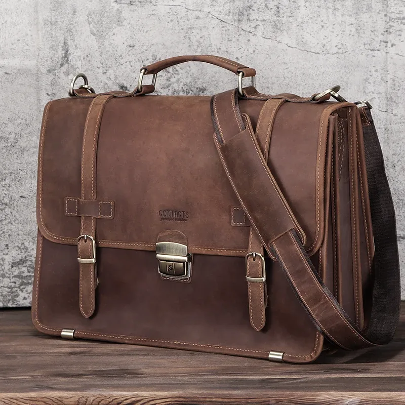 contact's-sac d'affaires en cuir pour ordinateur portable 14 pouces, sacoche de bonne qualité pour hommes