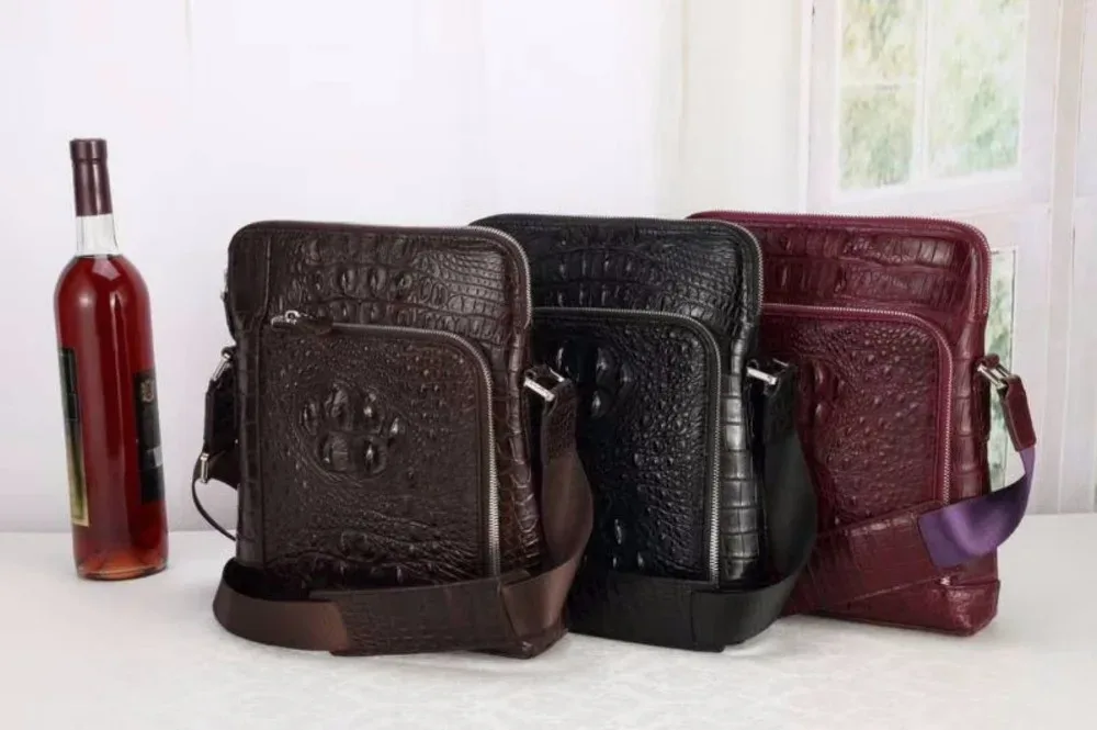100% véritable cuir de crocodile peau de tête hommes sac à bandoulière de luxe en cuir d'aligator hommes sac à bandoulière coloré
