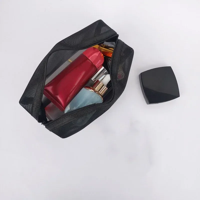 trousse de maquillage en maille transparente, pochette de rangement pour organisateur, sacs de toilette décontractés à fermeture éclair, trousse de maquillage pour femmes, sac à cosmétiques de voyage