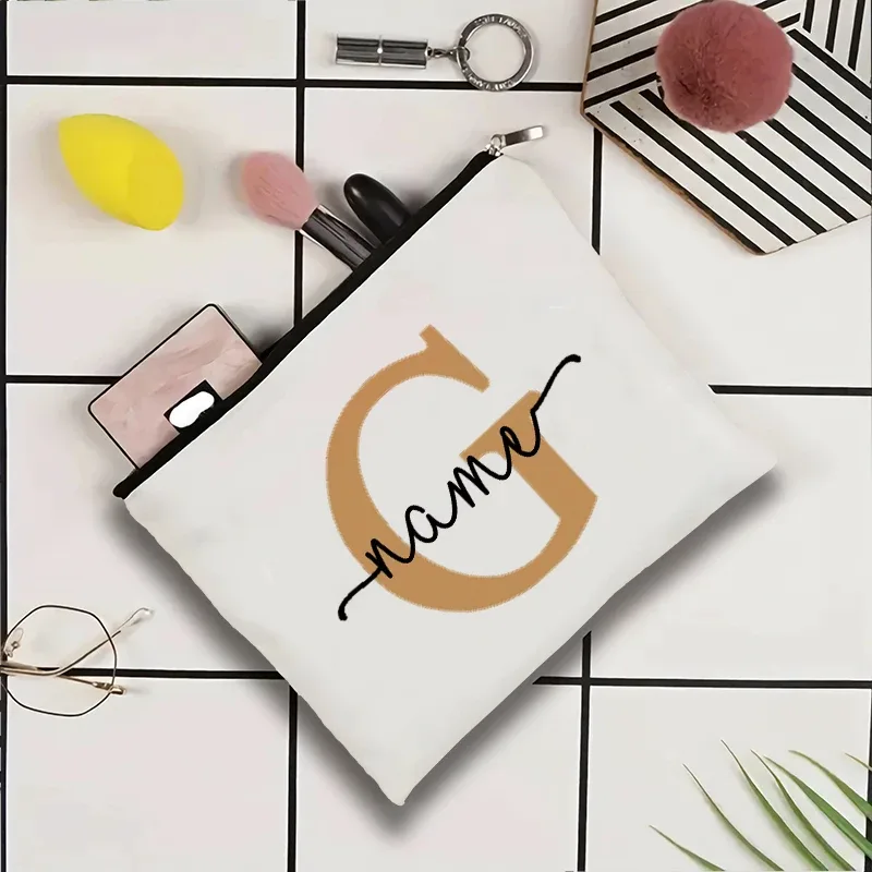 jolie pochette organisatrice en toile, sac de voyage pour cosmétiques et maquillage, trousse de toilette essentielle pour mariage, cadeau d'anniversaire pour enseignant avec nom personnalisé