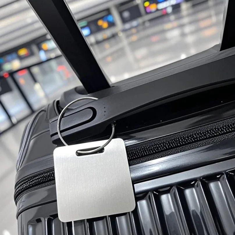 étiquette de bagage avec texte personnalisé, étiquette de valise personnalisée en acier inoxydable, accessoires de voyage anti-perte, étiquettes d'identification de gravure laser
