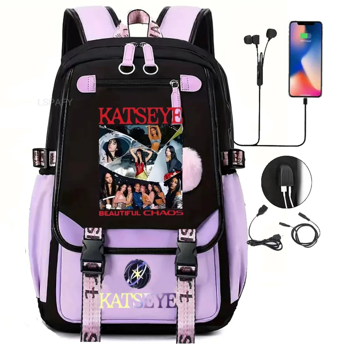 sacs à dos kawaii hot katseye à imprimé amusant, doux et mignons, grande capacité, pour étudiants, sacs d'école, sacs pour ordinateur portable, patchwork, simples, mochilas