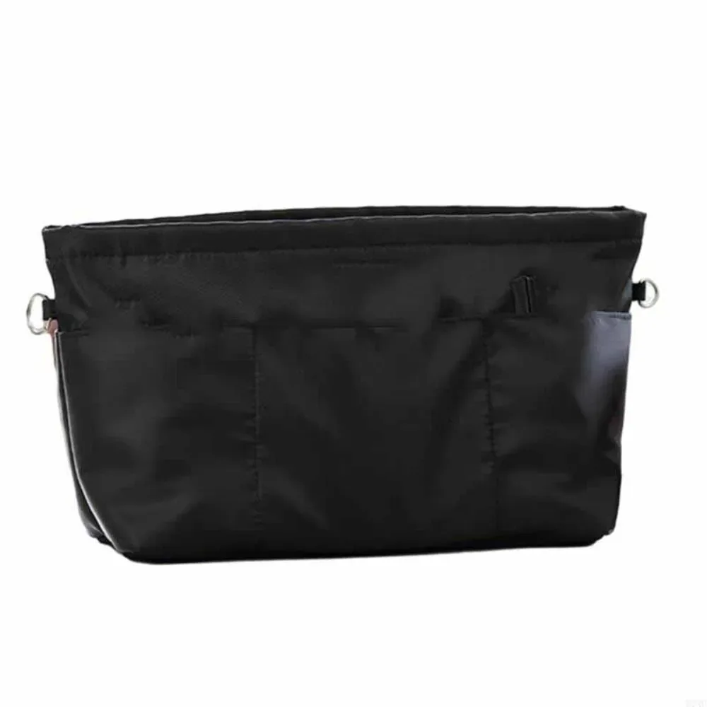 organisateur de cosmétiques vintage, sacs de rangement avec fermeture éclair, sac à main multi-poches, sac intérieur multifonctionnel de couleur unie pour femmes