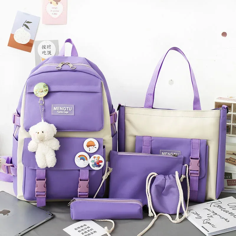 kit de 5 sacs à dos pour femme, tendance, grande capacité, imperméables, pour l'université, pour filles, sacs d'école pour ordinateur portable, sacs de voyage mignons pour filles