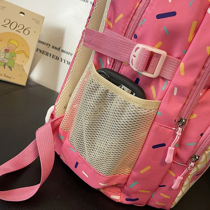 ensemble de 3 sacs à dos mignons imprimés de confettis de crème glacée, sac à dos scolaire rose kawaii, sac bandoulière, porte-monnaie, sac à livres quotidien pour étudiant