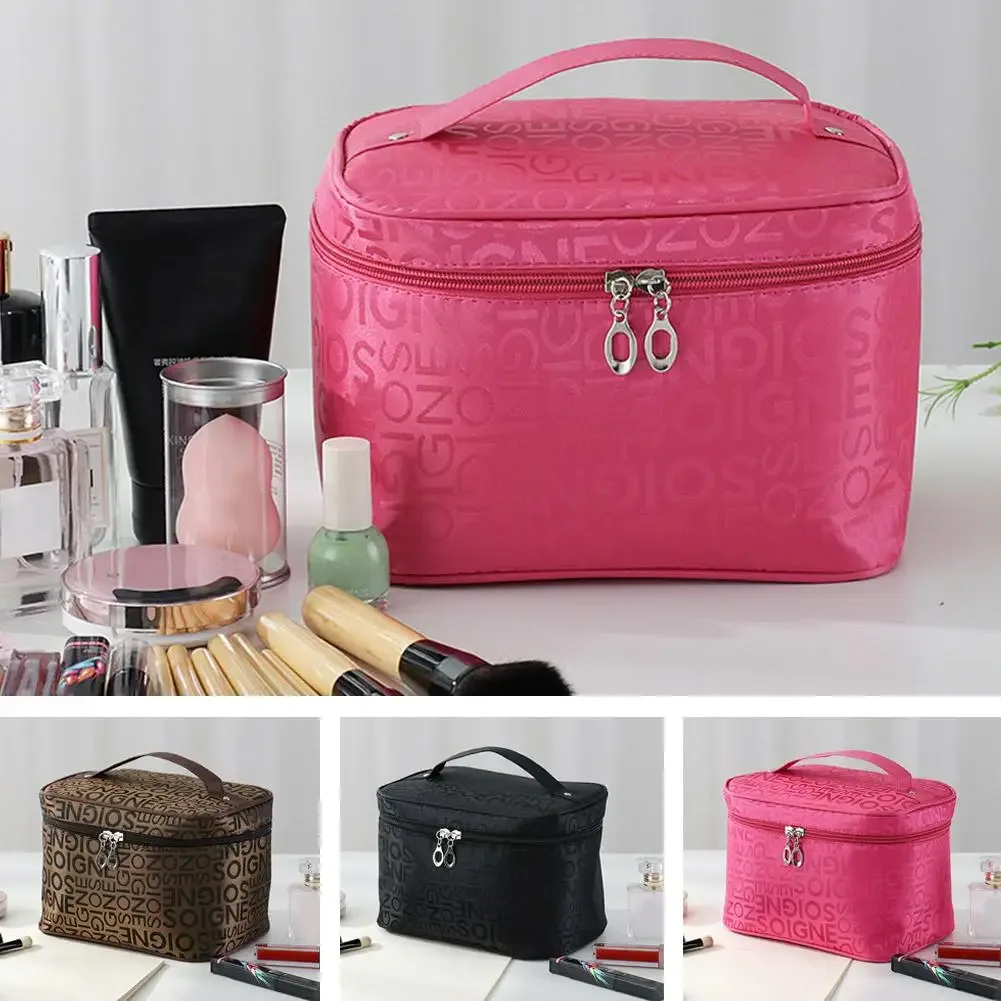 sac à cosmétiques de style coréen avec imprimé de lettres, grande capacité, portable, étui de maquillage de voyage, organisateur de rangement pour articles de toilette pour femmes.