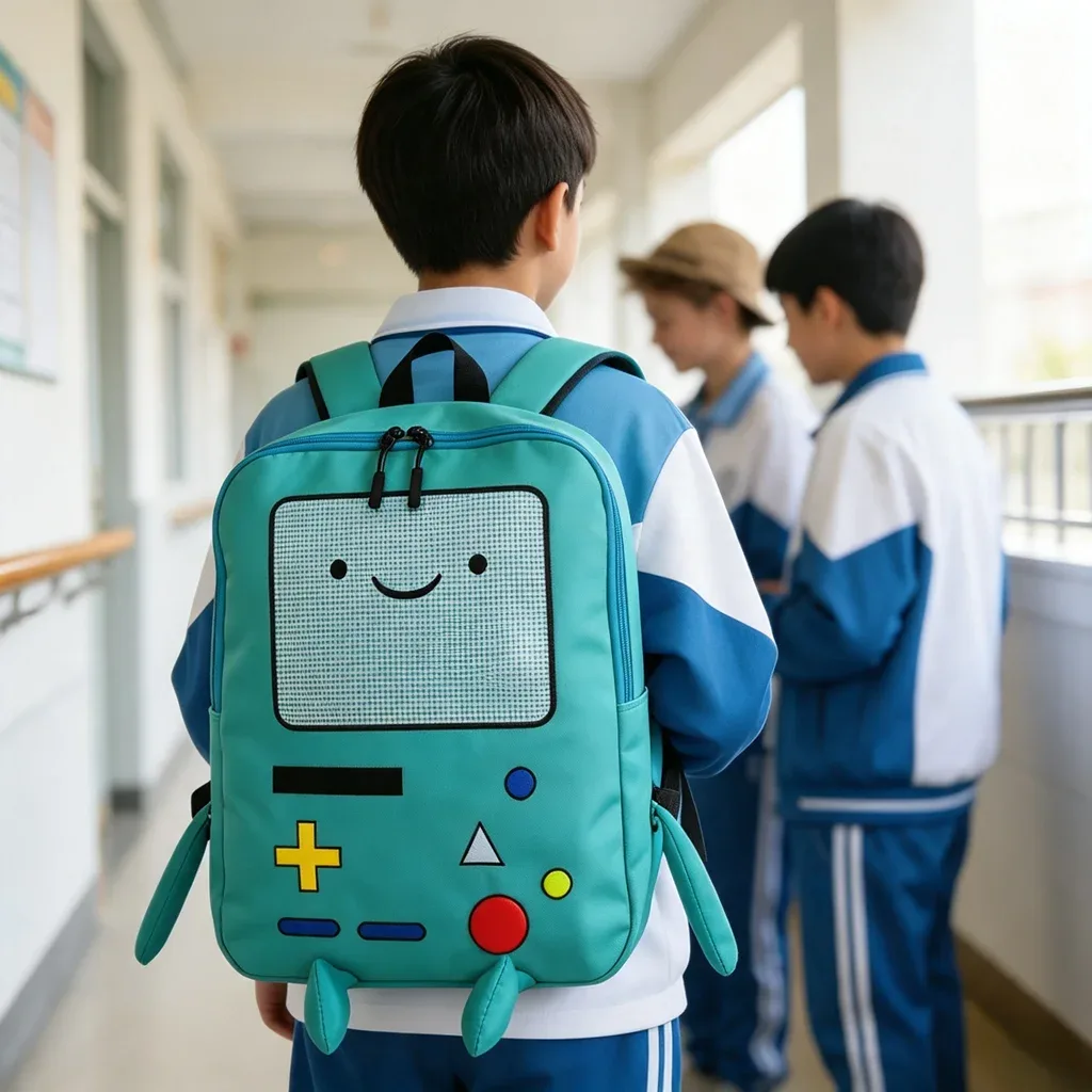 sac à dos en toile 3d robot dessin animé grande capacité 14 pouces kawaii unisexe pour étudiant avec panneau dorsal respirant